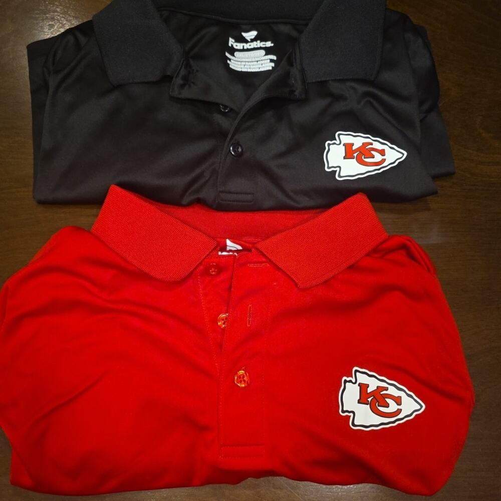Kansas City Chiefs Shirt Mens 2XL NFL Football Polo Lot 2 Fanatics Black and Red